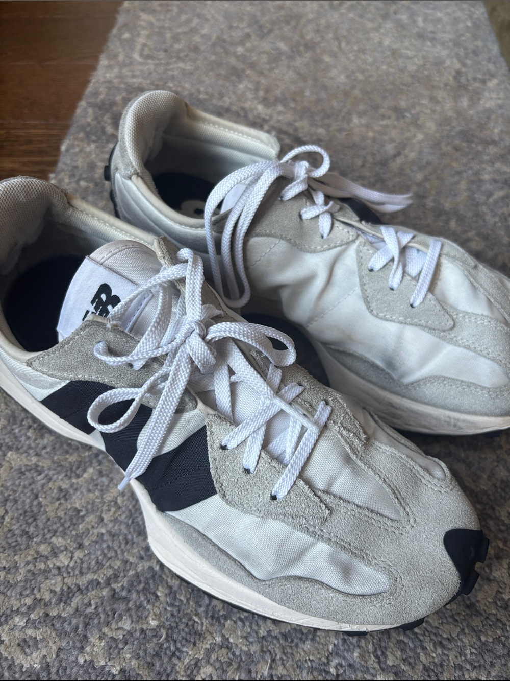 New Balance White and Black Suede-Accent Sneakers